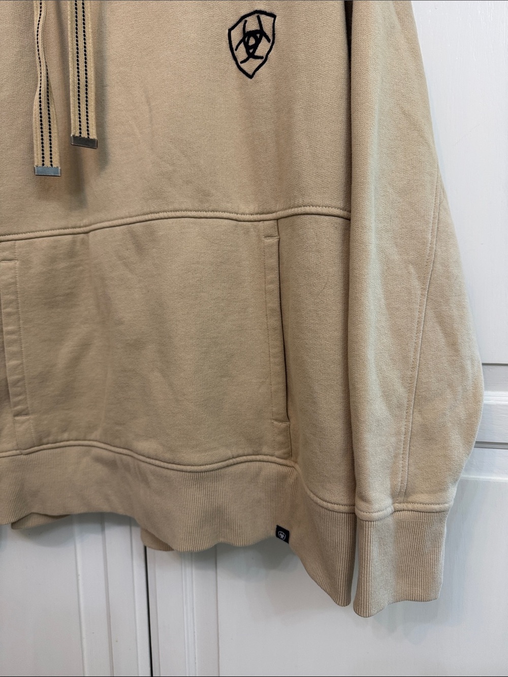 Ariat Tan Pullover Hoodie with Navy Logos. Equestrian western. Size L - Picture 5 of 6